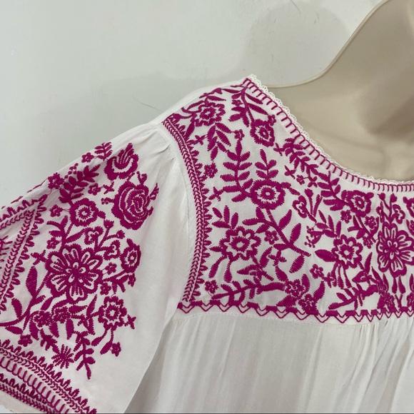 Savanna Jane embroidered boho peasant blouse top pink white size Large L - Picture 8 of 10